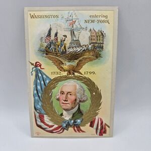 George Washington Entering New York Patriotic Embossed Postcard 414